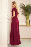 Maroon Long Dress with Neckline and Frills on Shoulders