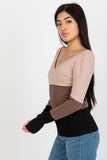 Ribbed Long Sleeve Blouse with Heart Neckline in 3 Colors