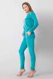Velour Blouse and Pants Set with Tie Waist and Pockets