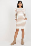 Striped Cotton Long Sleeve Dress with Side Pockets