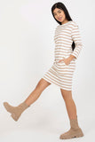 Striped Cotton Long Sleeve Dress with Side Pockets