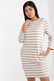 Striped Long Sleeve Cotton Dress with Side Pockets