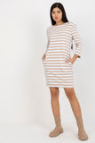 Striped Long Sleeve Cotton Dress with Side Pockets