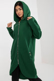 Zippered Extended Cut Hooded Sweatshirt with Pockets