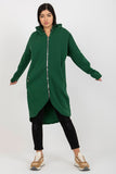 Zippered Extended Cut Hooded Sweatshirt with Pockets