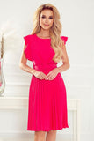 Raspberry Pleated Dress with Belt and Back Zipper