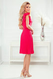 Raspberry Pleated Dress with Belt and Back Zipper