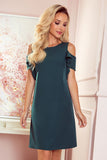 Bottle Green Trapeze Dress with Ruffled Sleeves