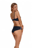 Navy Blue Microfiber Lace Detail Classic Cut Shorts