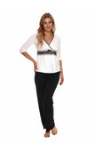 Elegant Two-Piece Pajama Set with Lace and Bow Detail