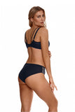 Navy Blue Floral Lace Lightly Padded Bra with Removable Strap