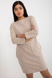 Striped Long Sleeve Straight Cut Dress with Pockets