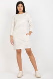 Striped Straight Cut Dress with Long Sleeves and Pockets
