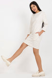 Striped Straight Cut Dress with Long Sleeves and Pockets