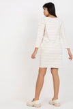 Striped Straight Cut Dress with Long Sleeves and Pockets