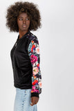Colorful Floral Velour Bomber Jacket with Zipper Closure