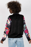 Colorful Floral Velour Bomber Jacket with Zipper Closure