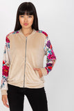 Colorful Floral Velour Bomber Jacket with Zipper Closure