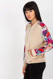 Colorful Floral Velour Bomber Jacket with Zipper Closure