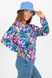 Colorful Velour Heart Neckline Sweatshirt with Long Sleeves
