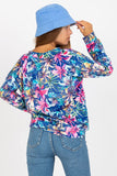 Colorful Velour Heart Neckline Sweatshirt with Long Sleeves