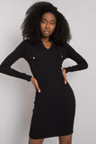 Ribbed Pencil Cut Dress with Heart Neckline and Long Sleeves