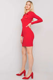 Ribbed Pencil Cut Dress with Long Sleeves and Heart Neckline
