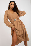 Casual Long Sleeve Dress with Heart Neckline & Frill Trim