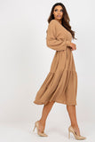 Casual Long Sleeve Dress with Heart Neckline & Frill Trim
