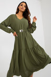 Casual Long Sleeve Dress with Heart Neckline and Belt