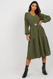 Casual Long Sleeve Dress with Heart Neckline and Belt
