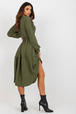 Casual Long Sleeve Dress with Heart Neckline and Belt