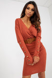 Elegant Knit Dress with Envelope Neckline and Long Sleeves