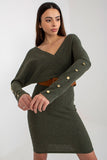 Elegant Knit Dress with Envelope Neckline and Long Sleeves