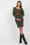 Elegant Knit Dress with Envelope Neckline and Long Sleeves