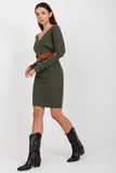 Elegant Knit Dress with Envelope Neckline and Long Sleeves