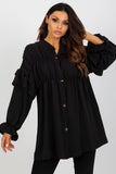 Loose-Fit Button-Down Long Sleeve Shirt with Ruffles