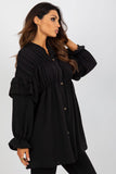 Loose-Fit Button-Down Long Sleeve Shirt with Ruffles