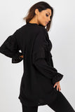 Loose-Fit Button-Down Long Sleeve Shirt with Ruffles
