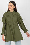 Loose Fit Button-Down Shirt with Ruffles - Long Sleeve