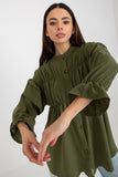 Loose Fit Button-Down Shirt with Ruffles - Long Sleeve