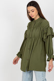 Loose Fit Button-Down Shirt with Ruffles - Long Sleeve