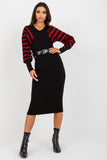 Heart Neckline Long Sleeve Knit Pencil Dress with Belt