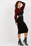Heart Neckline Long Sleeve Knit Pencil Dress with Belt