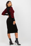 Heart Neckline Long Sleeve Knit Pencil Dress with Belt