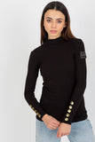 Ribbed Long Sleeve Blouse with Decorative Shoulder Buttons