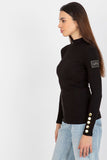 Ribbed Long Sleeve Blouse with Decorative Shoulder Buttons