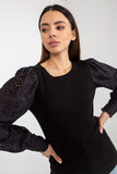 Openwork Sleeve Blouse with Round Neckline for All Occasions