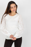 Elegant Openwork Sleeve Blouse with Round Neckline