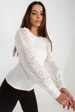 Elegant Openwork Sleeve Blouse with Round Neckline
